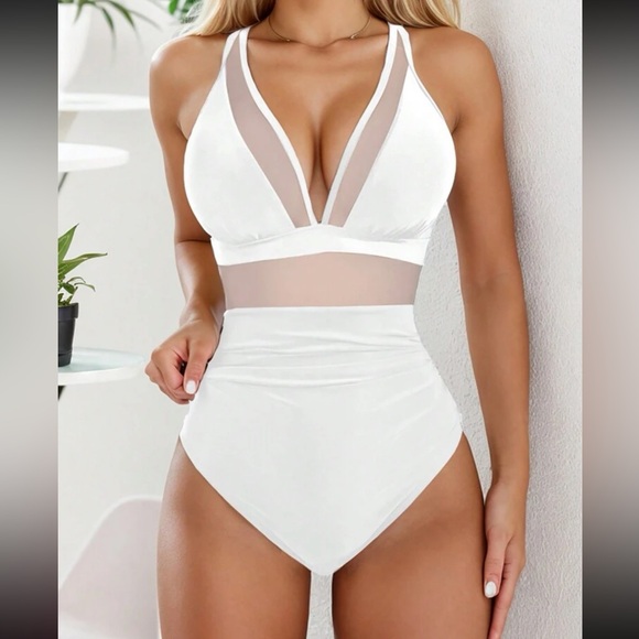 Luxe white mesh insert one piece swimsuit